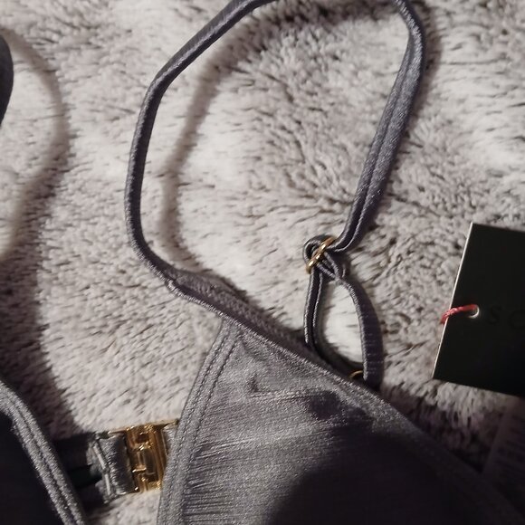 South Beach Women's High Shine Monowire Bikini Top Grey NWT SZ 4 - Picture 4 of 6